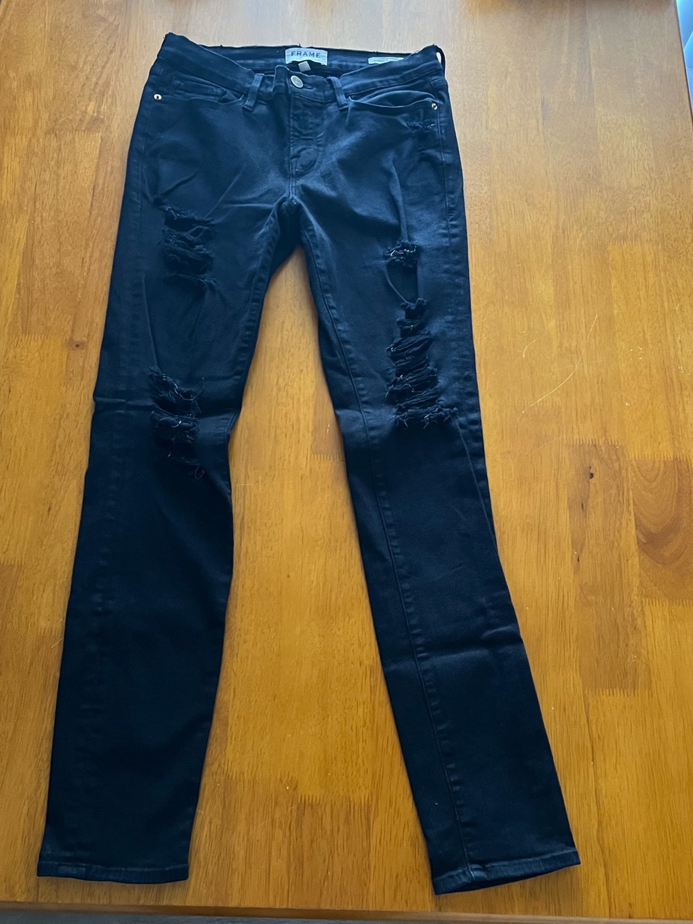 Frame Denim Dark Blue/black Distressed Skinny Jeans for Women